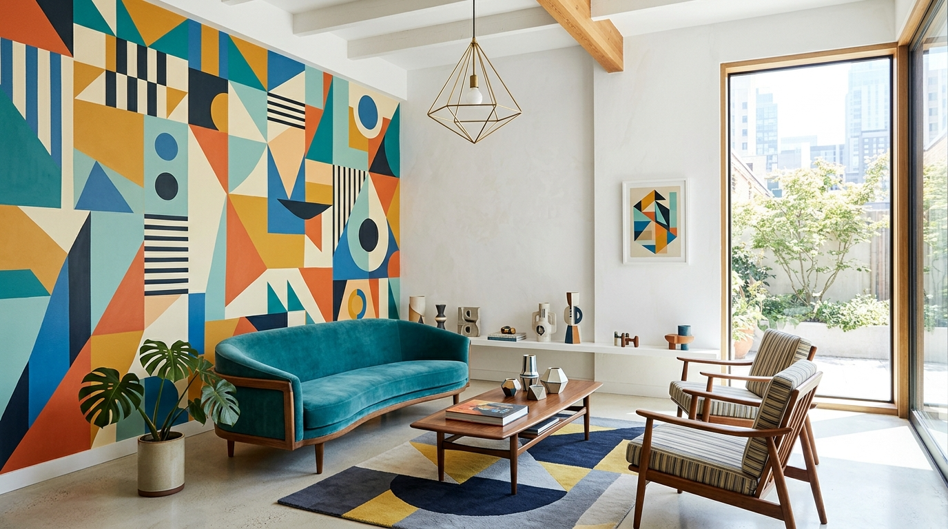 8) Hang abstract art and geometric patterns